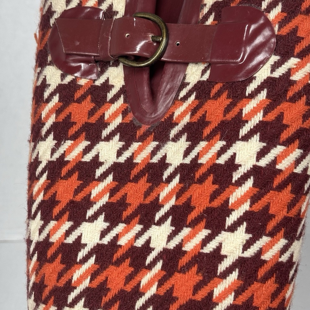 Banana Republic Womens‎ 6 Houndstooth Rain Boots Maroon Orange Tweed Retro 70s - Picture 7 of 11
